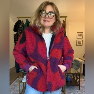 Women's Red and Purple Jacket - Ulla Popken - Sherpa - 16/18